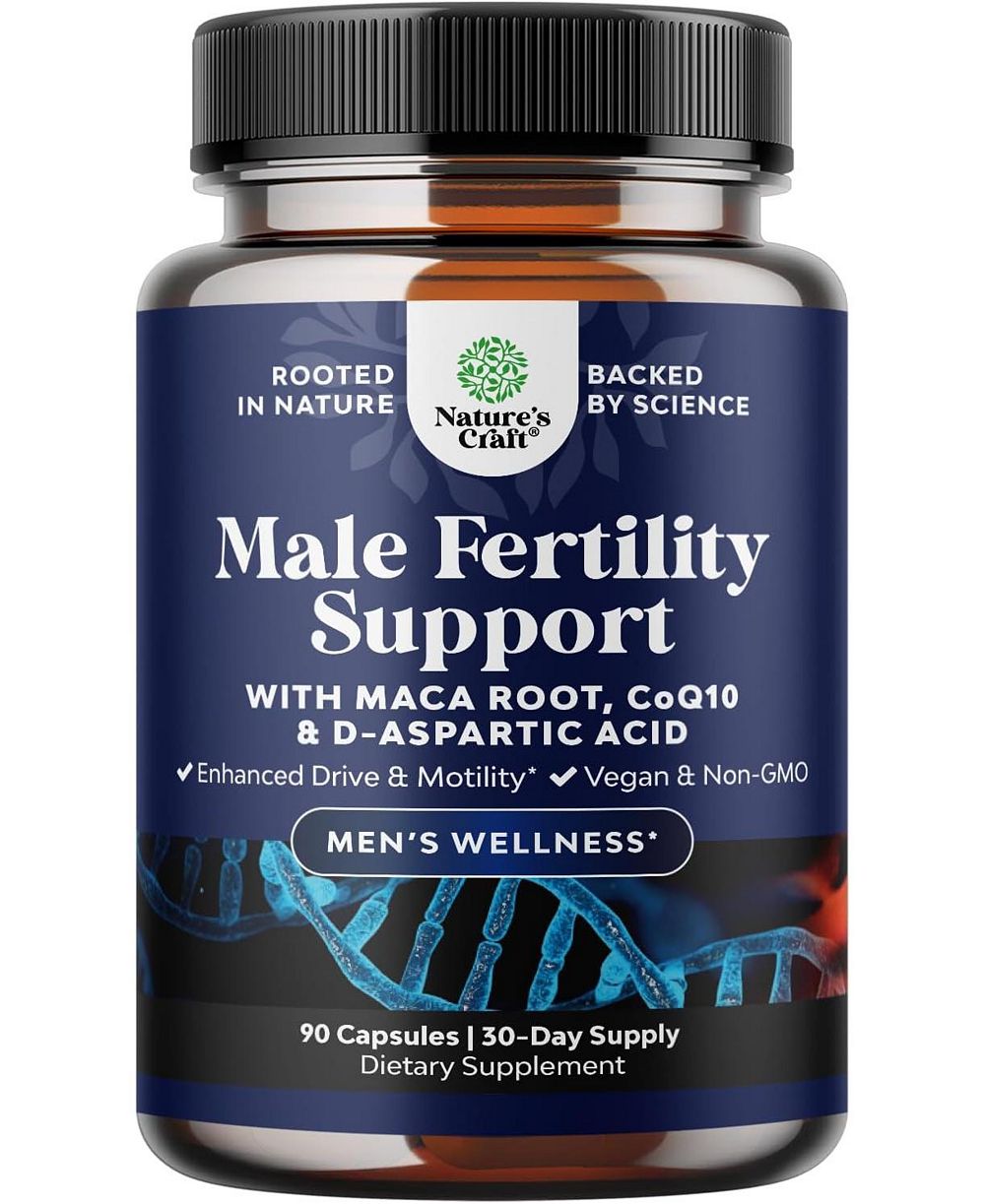 Male Fertility Support for Men with CoQ10, Maca Root, Methyl Folate & D-Aspartic Acid for Enhanced Drive & Count Motility, Nature's Craft | 90ct