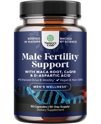 Male Fertility Support for Men with CoQ10, Maca Root, Methyl Folate & D-Aspartic Acid for Enhanced Drive & Count Motility, Nature's Craft | 90ct