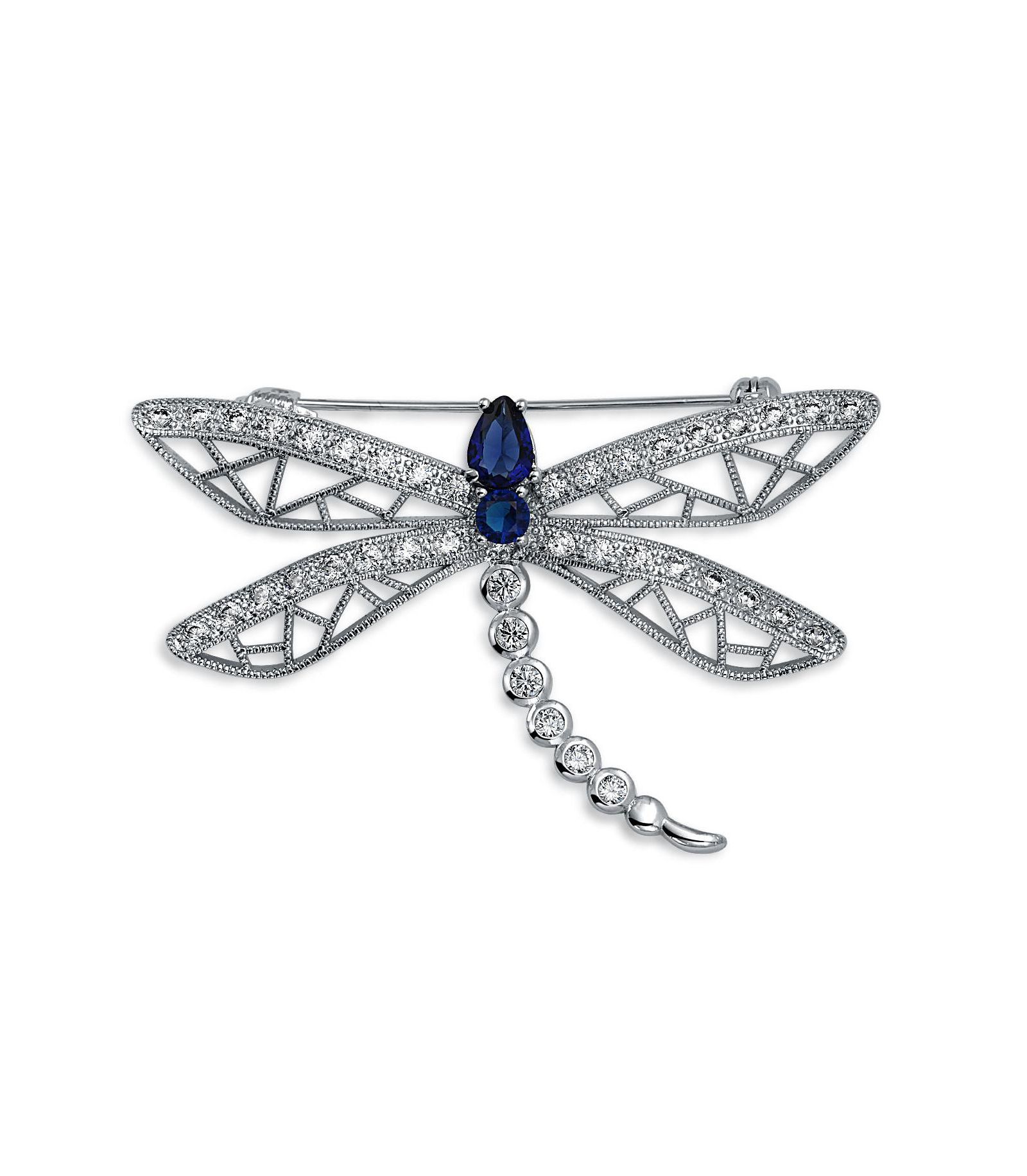 Брошь-значок Bling Jewelry Sapphire CZ Butterfly Dragonfly Plated