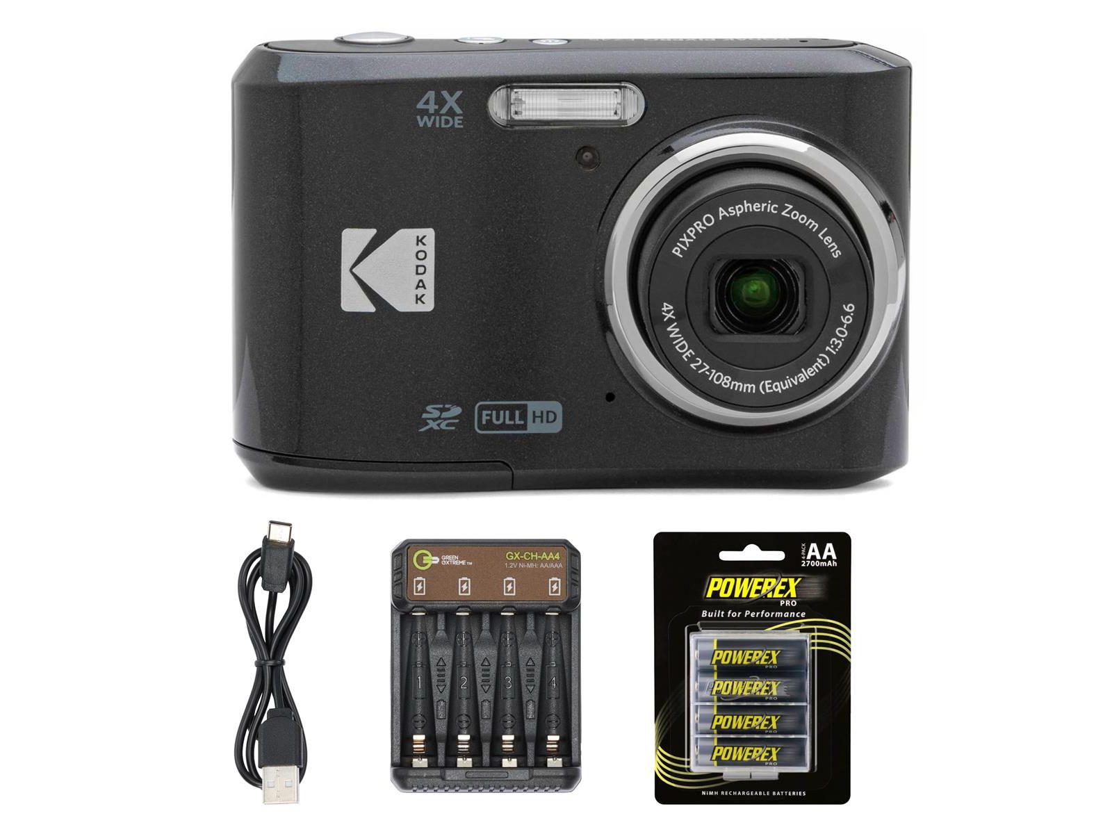 Kodak PIXPRO Friendly Zoom FZ45-BK 16MP Digital Camera with 4X Optical Zoom 27mm Wide Angle and 2.7" LCD Screen (BLack) + 4-Pack Rechargeable AA