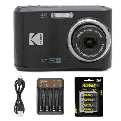Kodak PIXPRO Friendly Zoom FZ45-BK 16MP Digital Camera with 4X Optical Zoom 27mm Wide Angle and 2.7" LCD Screen (BLack) + 4-Pack Rechargeable AA