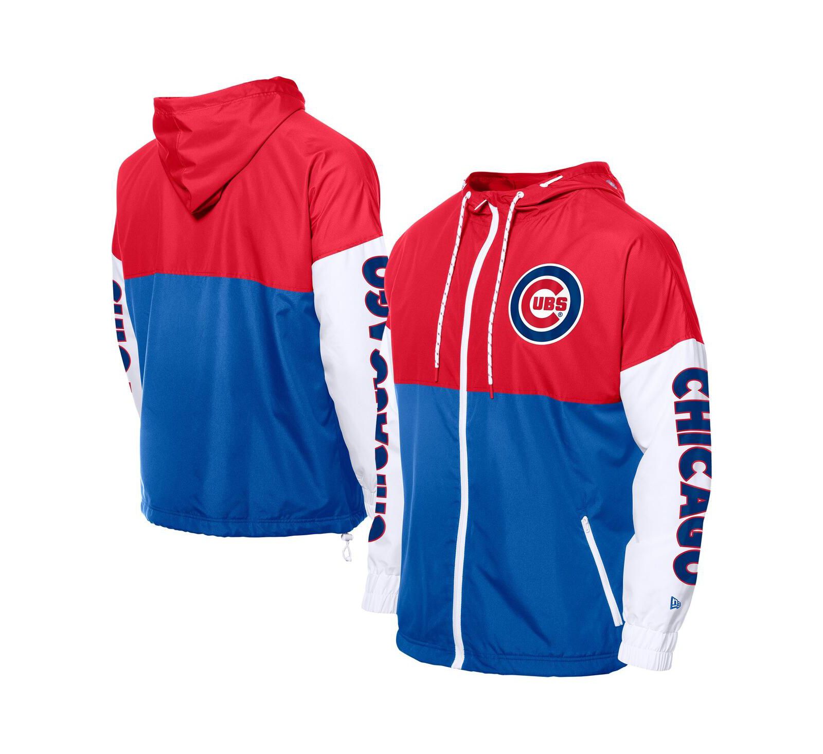 New Era Men's Royal/Red Chicago Cubs Color Block Full-Zip Hoodie Windbreaker Jacket