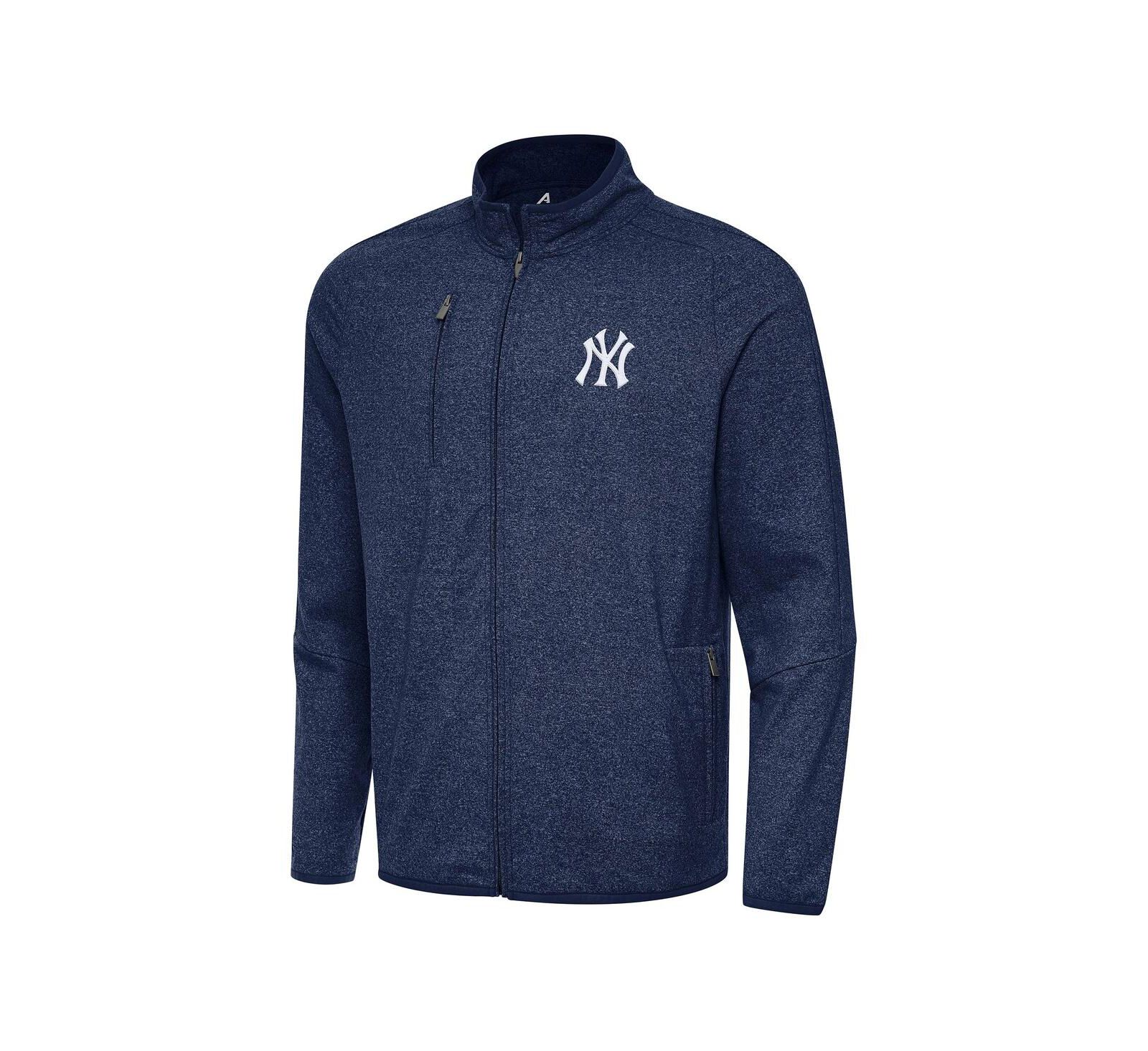 Antigua Men's Heather Navy New York Yankees Hold-Up Tri-Blend Full-Zip Jacket