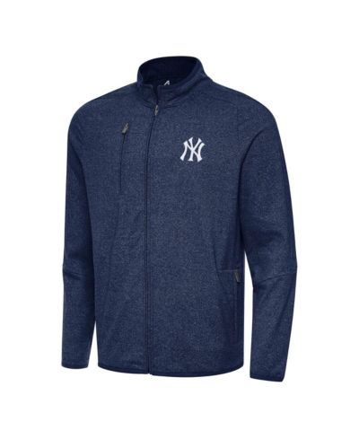 Мужская куртка Antigua Heather Navy New York Yankees Hold-Up Tri-Blend Full-Zip