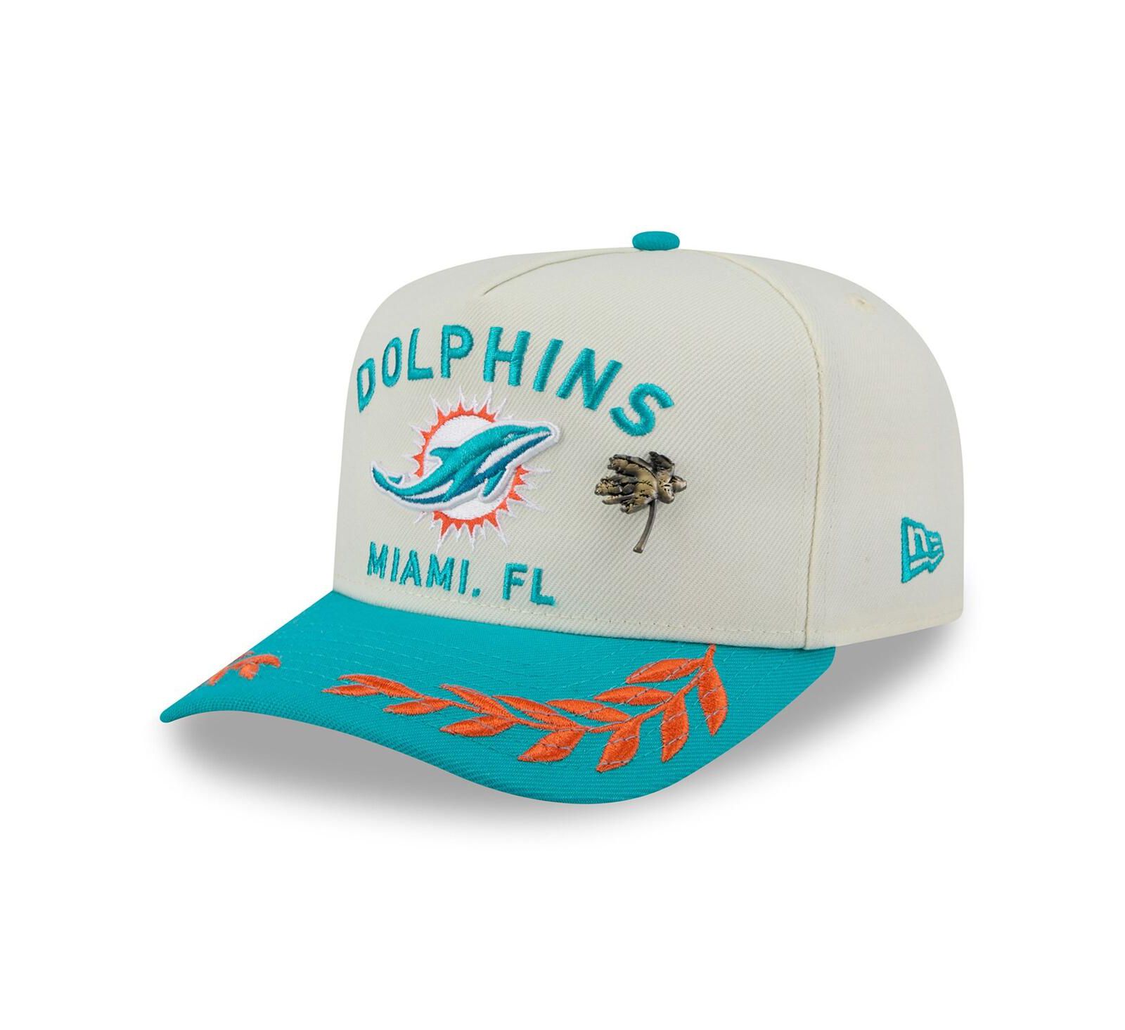New Era Men's Cream/Aqua Miami Dolphins 2025 NFL Draft A-Frame 59FIFTY Fitted Hat