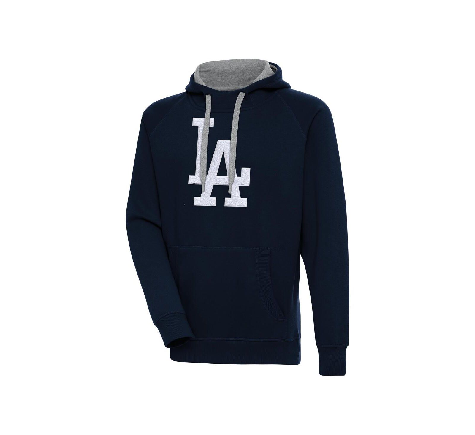 Antigua Men's Navy Los Angeles Dodgers Victory Chenille Pullover Hoodie