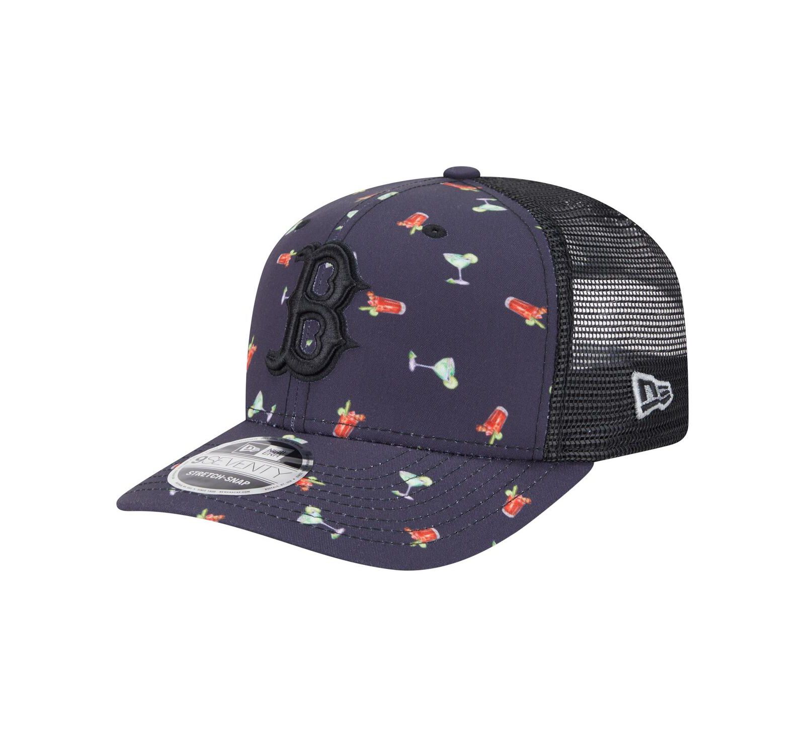 Мужская кепка New Era Black Boston Red Sox Adventure Drinks Pattern 9SEVENTY Stretch-Snap