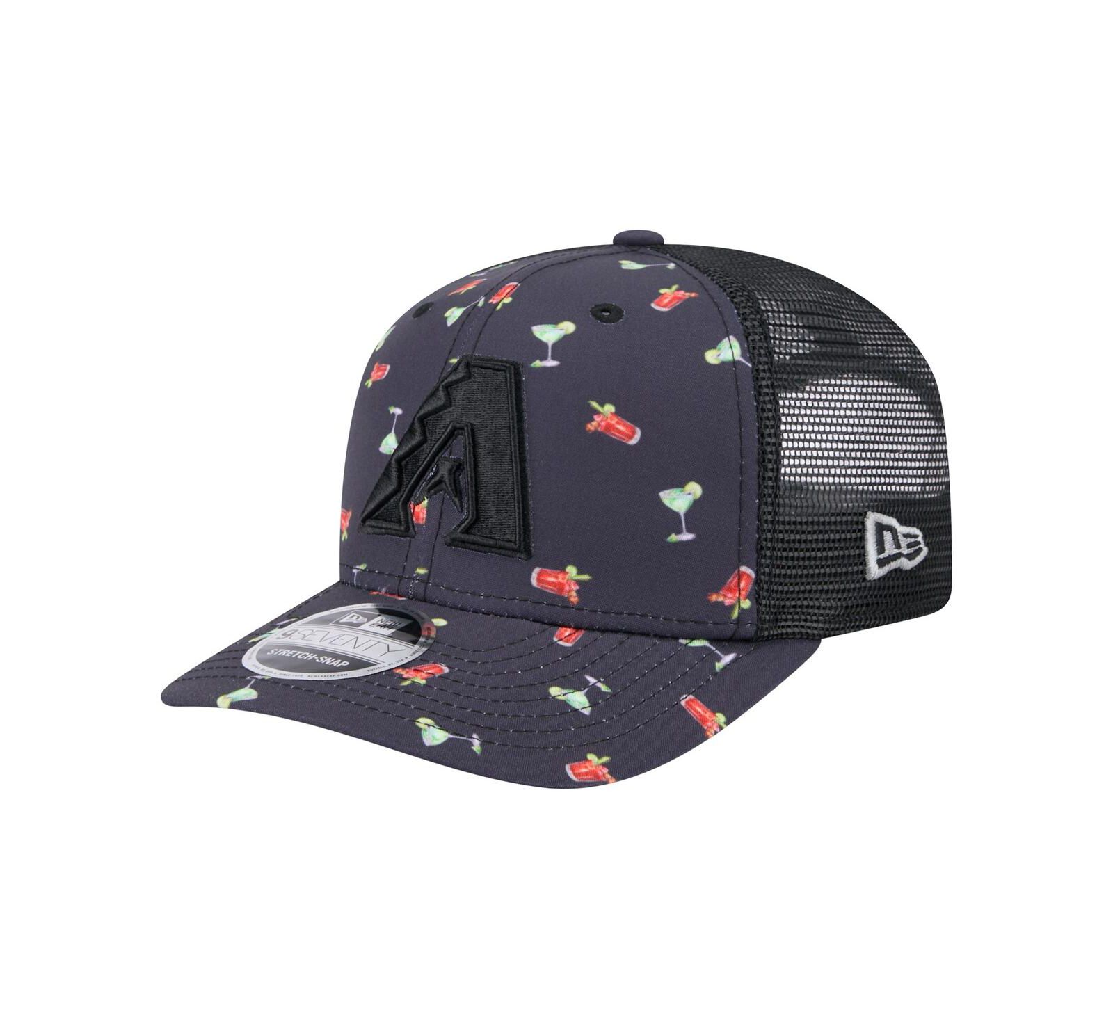 New Era Men's Black Arizona Diamondbacks Adventure Drinks Pattern 9SEVENTY Stretch-Snap Hat