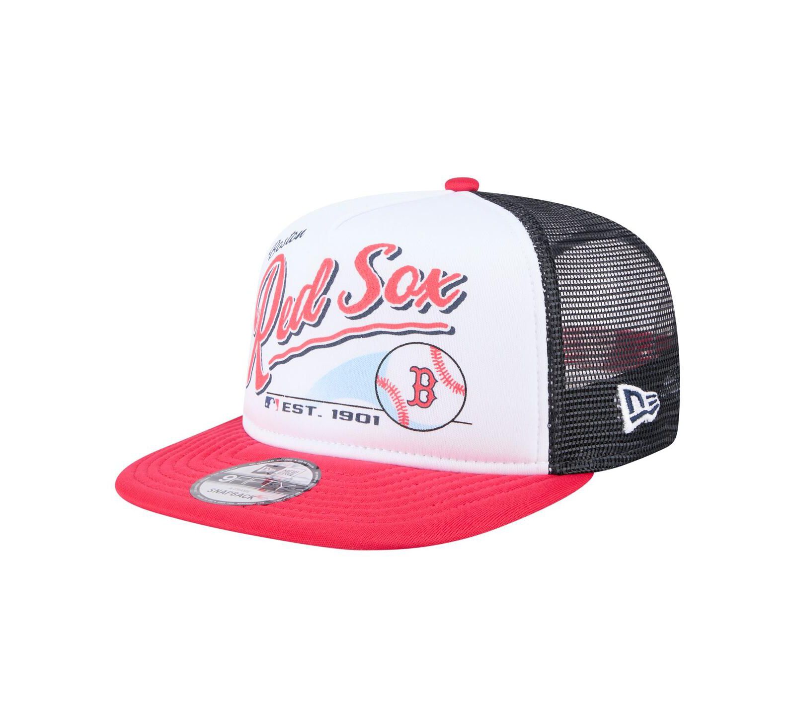 Мужская кепка New Era Boston Red Sox Retro Script Trucker 9FIFTY белая/красная