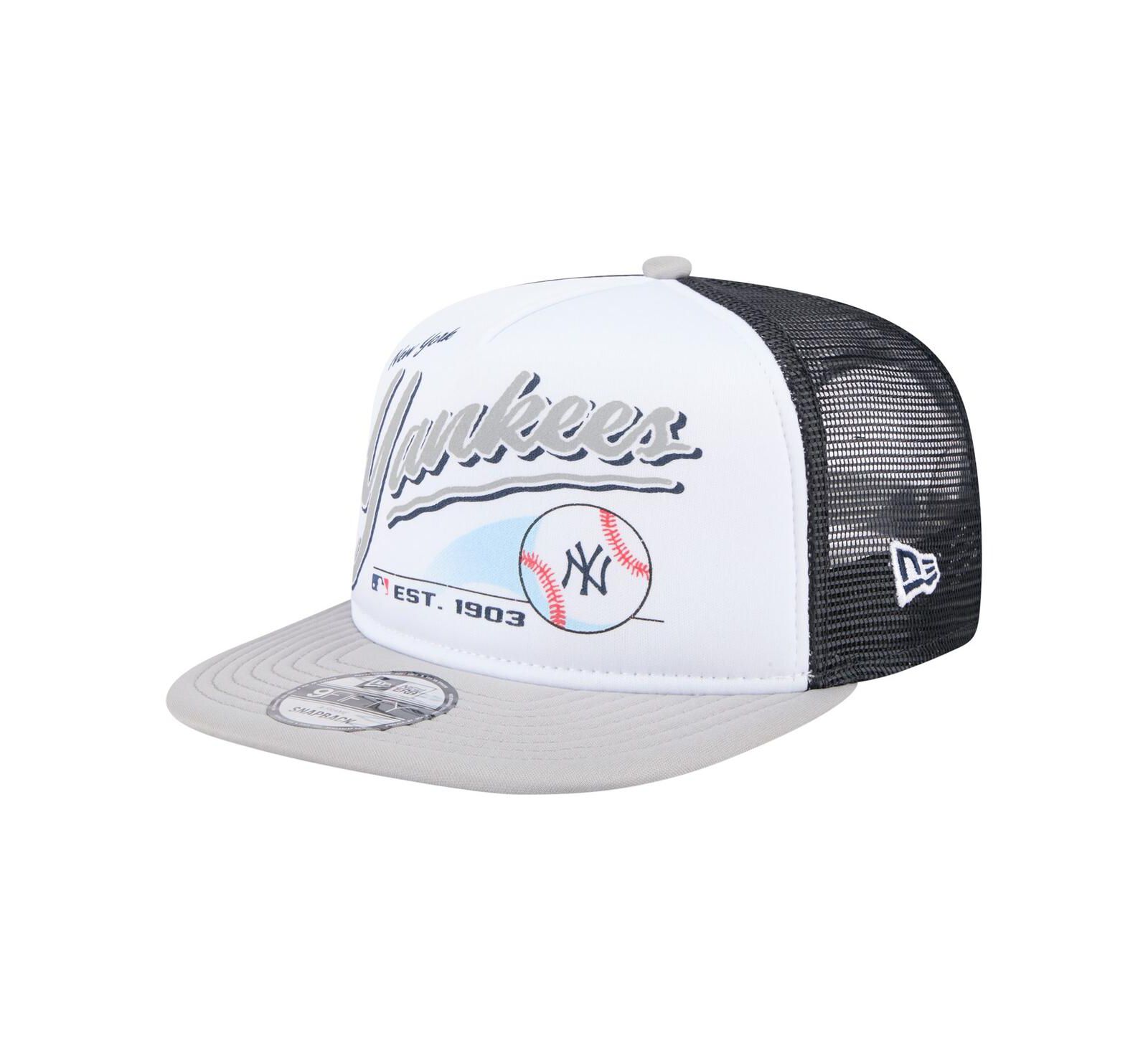 Мужская кепка New Era New York Yankees Retro Script Trucker 9FIFTY Snapback, белая/серая