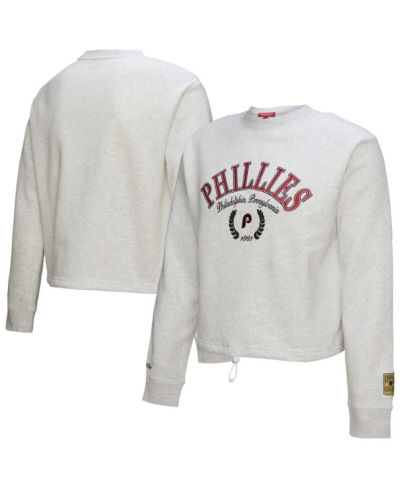 Mitchell & Ness Women's Heather Gray Philadelphia Phillies Cropped Toggle Pullover Sweatshirt