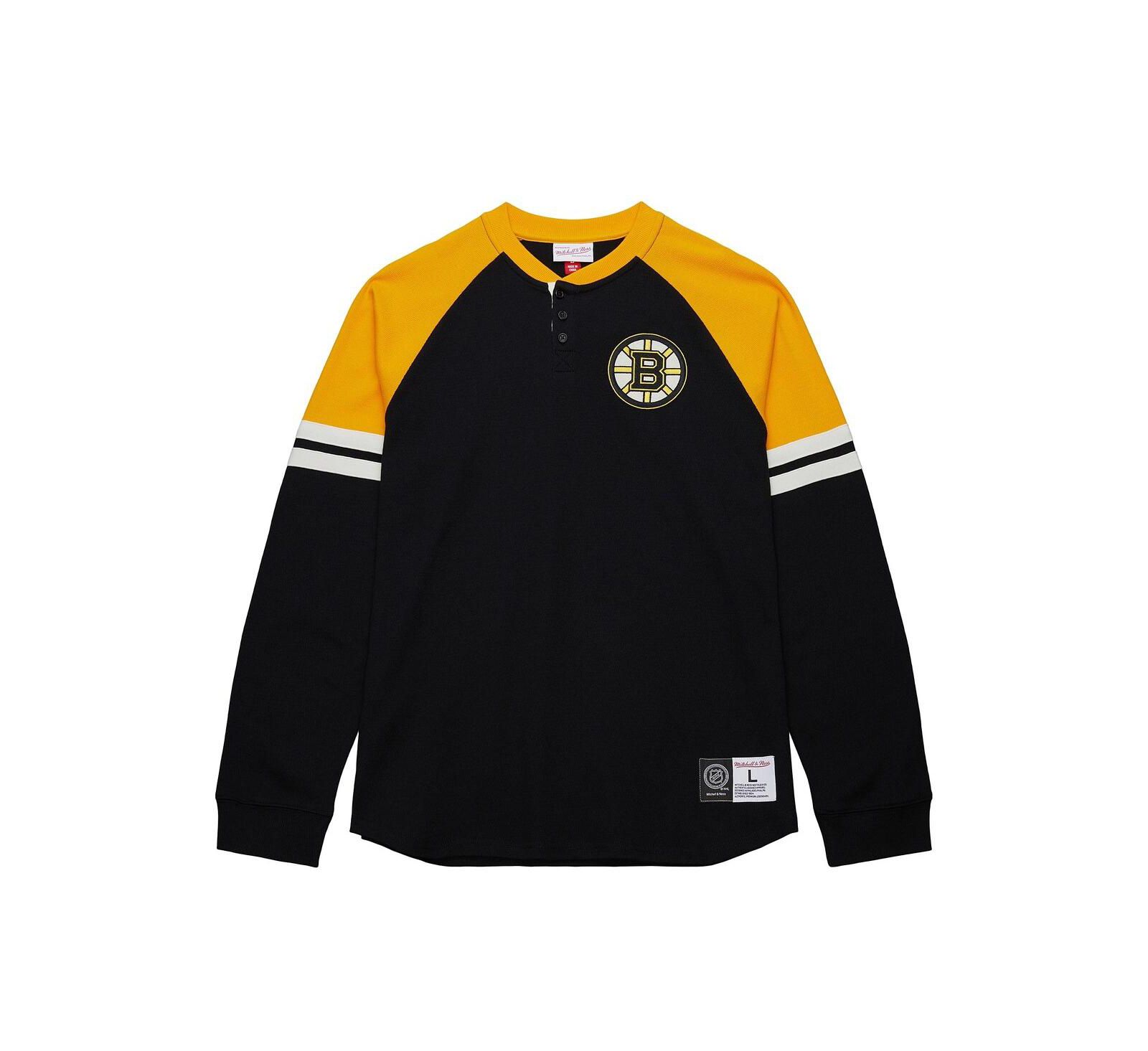Mitchell & Ness Мужская термо-футболка Henley с длинным рукавом Boston Bruins, черная