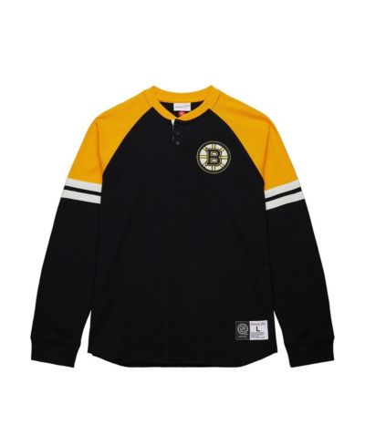 Mitchell & Ness Men's Black Boston Bruins Thermal Henley Long Sleeve T-Shirt