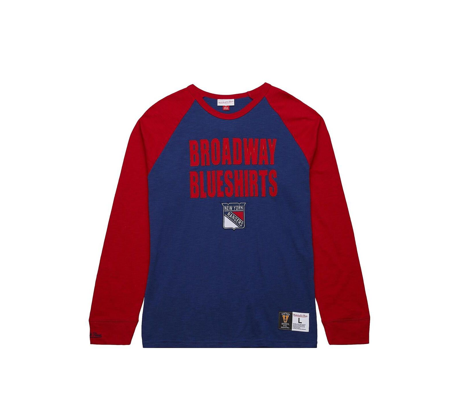 Мужская футболка Mitchell & Ness Blue/Red New York Rangers Legendary Slub Raglan Long Sleeve