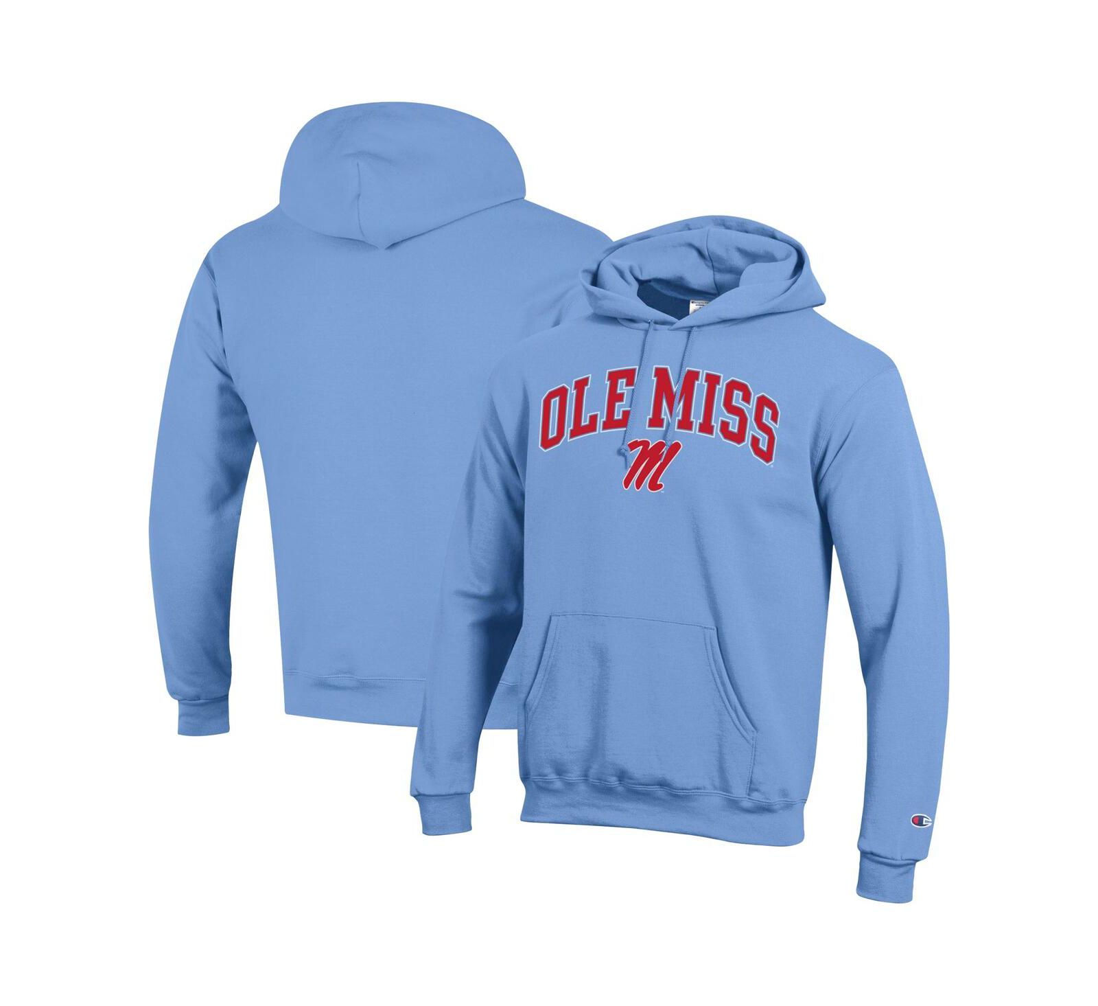 Мужское худи Champion Light Blue Ole Miss Rebels Arched Logo Fleece Pullover