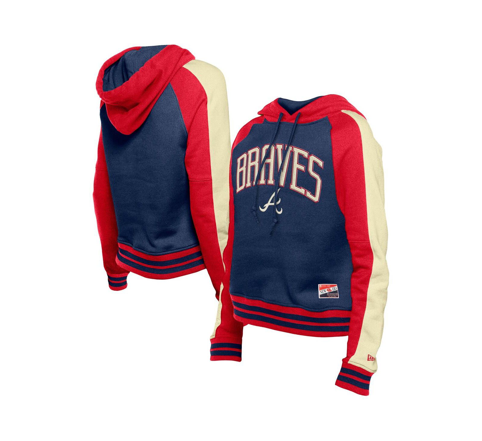 Женское укороченное худи New Era Navy Atlanta Braves Cooperstown Collection Raglan Pullover