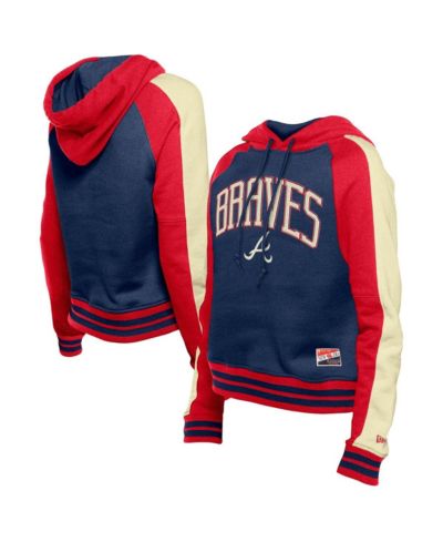 New Era Women's Navy Atlanta Braves Cooperstown Collection Cropped Raglan Pullover Hoodie