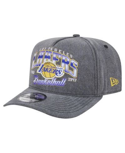 New Era Men's Charcoal Los Angeles Lakers Throwback Washed Pre-Curved 9FIFTY Snapback Hat