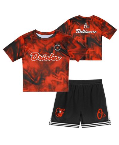 Outerstuff Toddler Orange/Black Baltimore Orioles Pinch Hitter Infielder T-Shirt and Shorts Set