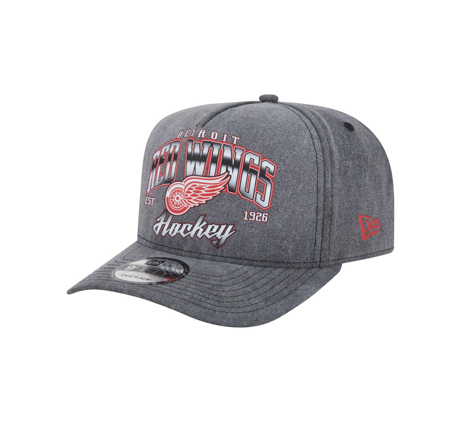 New Era Men's Charcoal Detroit Red Wings Throwback Washed A-Frame Pre-Curved 9FIFTY Snapback Hat
