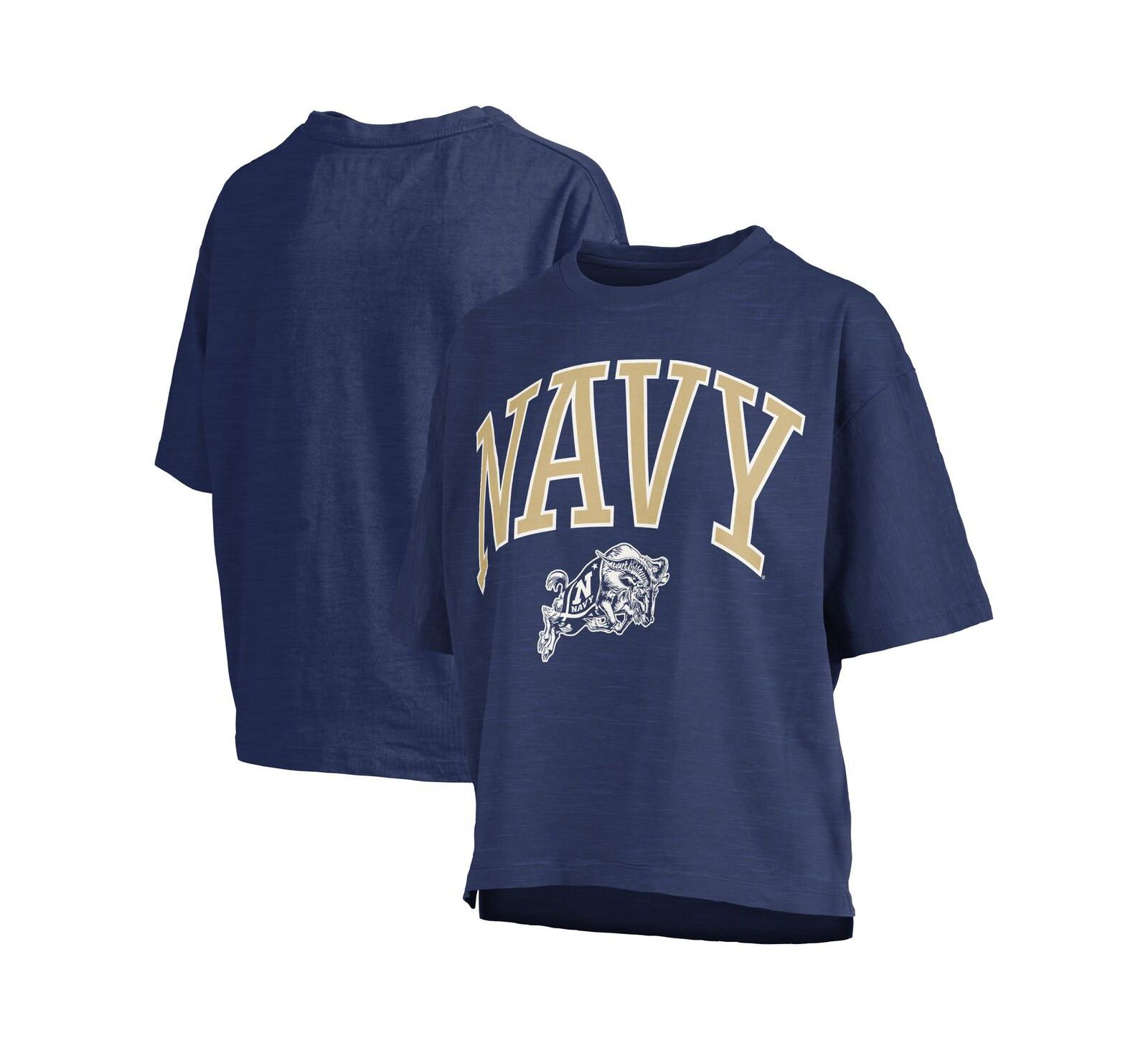 Pressbox Women's Navy Navy Midshipmen Nelson Arch Over Logo Waist Length Oversized Slub T-Shirt