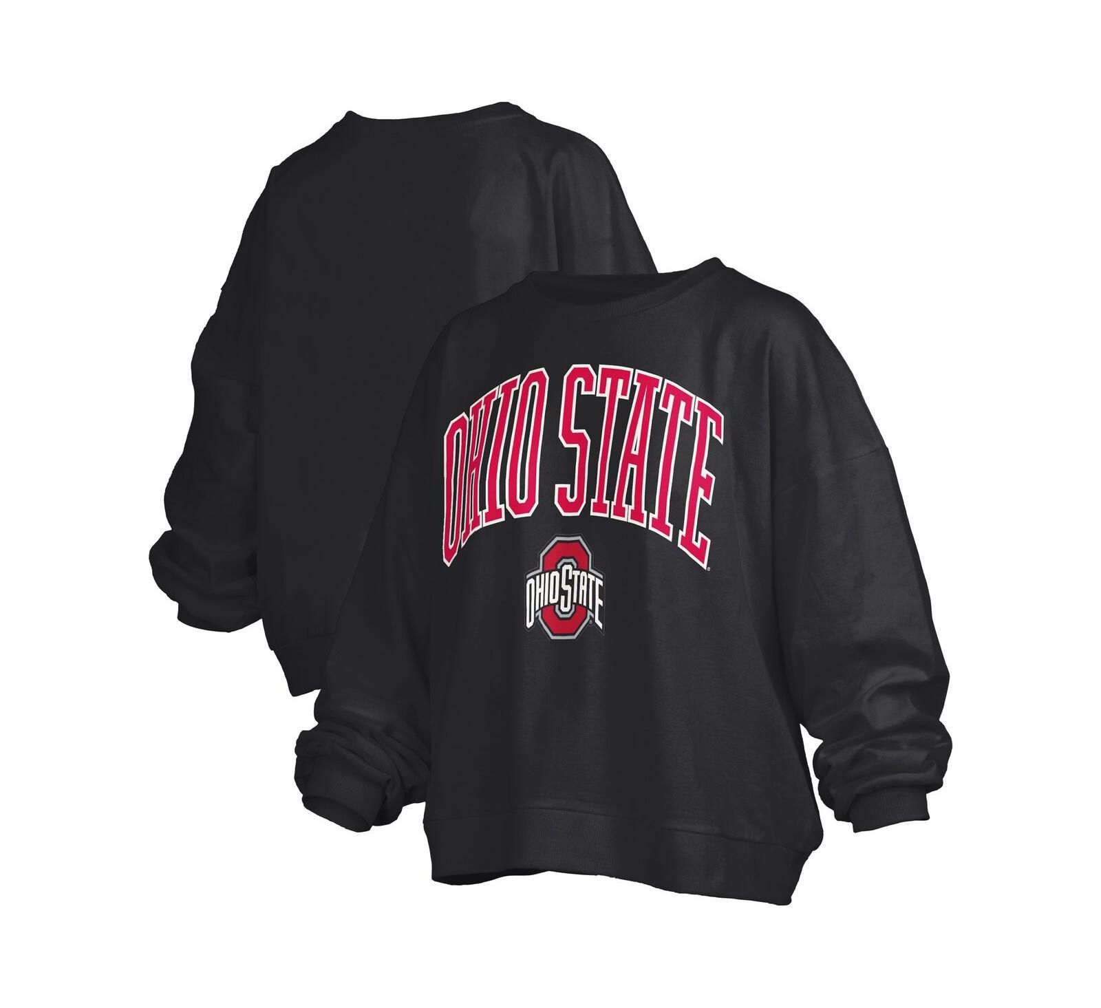 Pressbox Women's Black Ohio State Buckeyes Janise Arch Over Logo Waist Length Oversized Pullover Sweatshirt