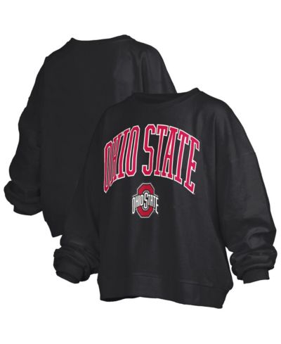 Pressbox Women's Black Ohio State Buckeyes Janise Arch Over Logo Waist Length Oversized Pullover Sweatshirt