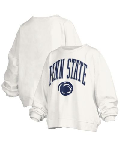 Pressbox Women's White Penn State Nittany Lions Janise Arch Over Logo Waist Length Oversized Pullover Sweatshirt