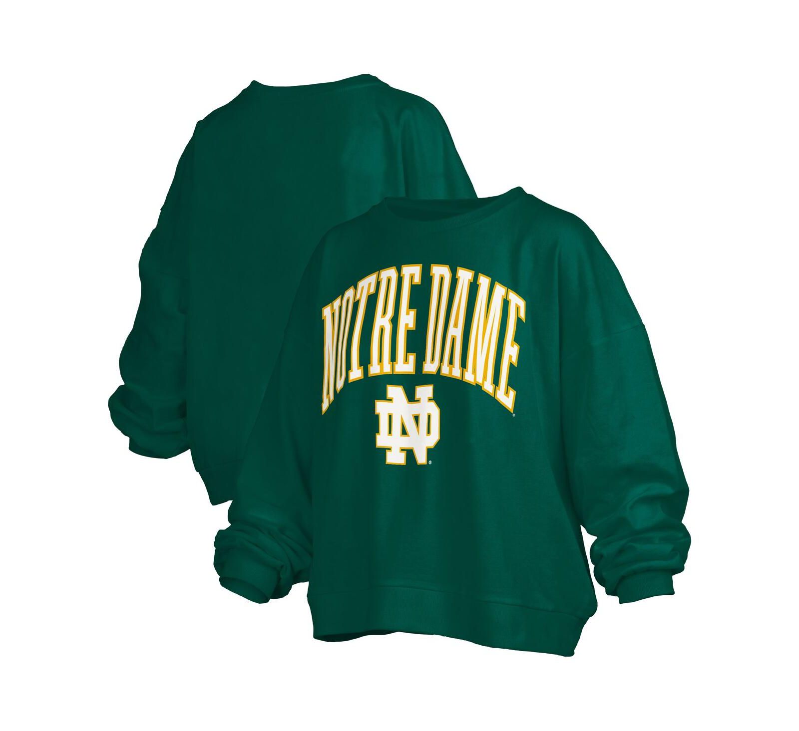 Pressbox Women's Green Notre Dame Fighting Irish Janise Arch Over Logo Waist Length Oversized Pullover Sweatshirt