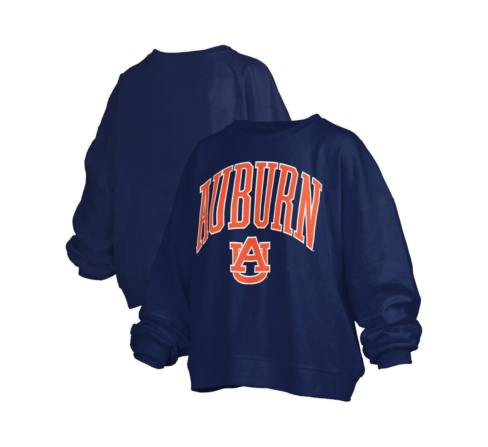 Женский свитшот Pressbox Navy Auburn Tigers Janise Arch Over Logo Waist Length Oversized Pullover Sweatshirt