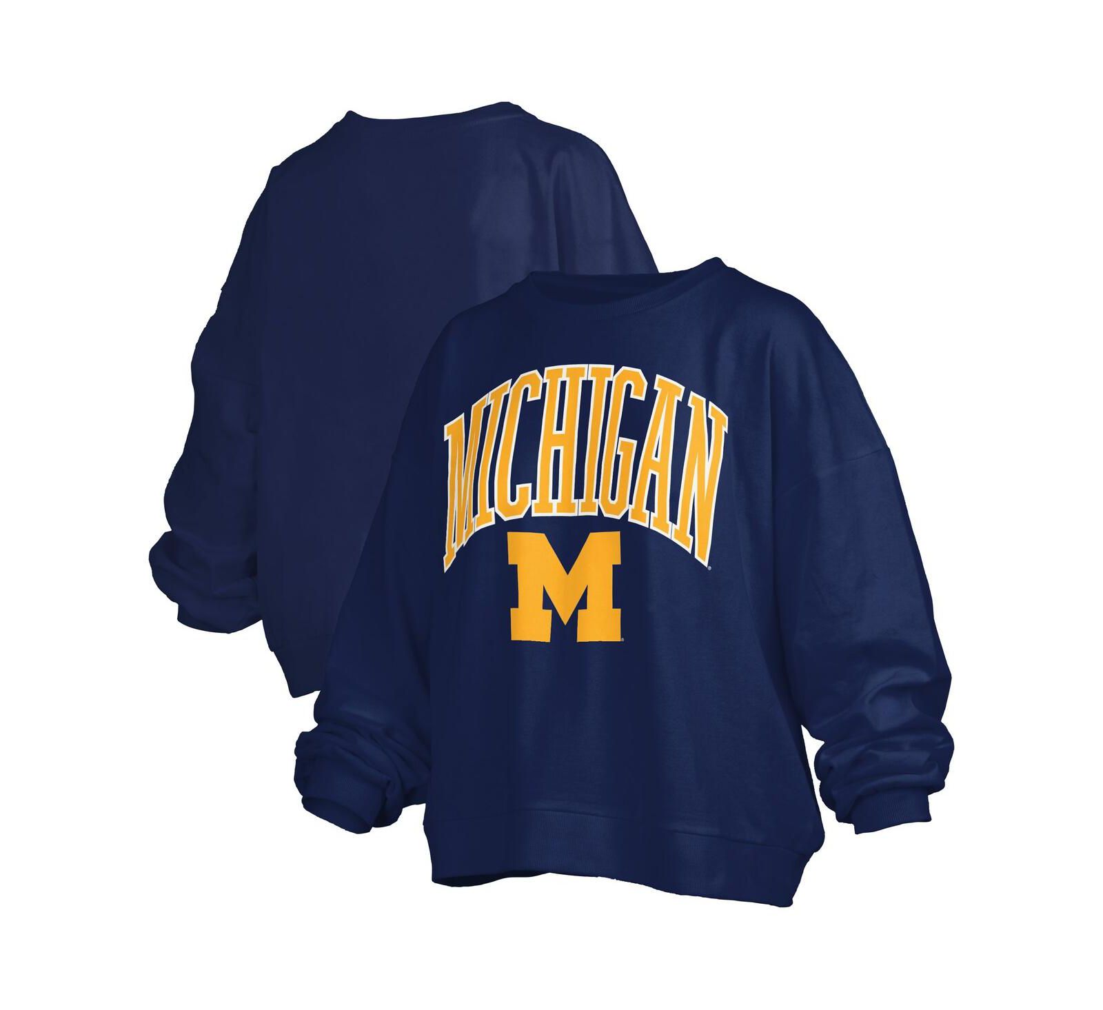 Женская толстовка Pressbox Navy Michigan Wolverines Janise Arch Over Logo Waist Length Oversized
