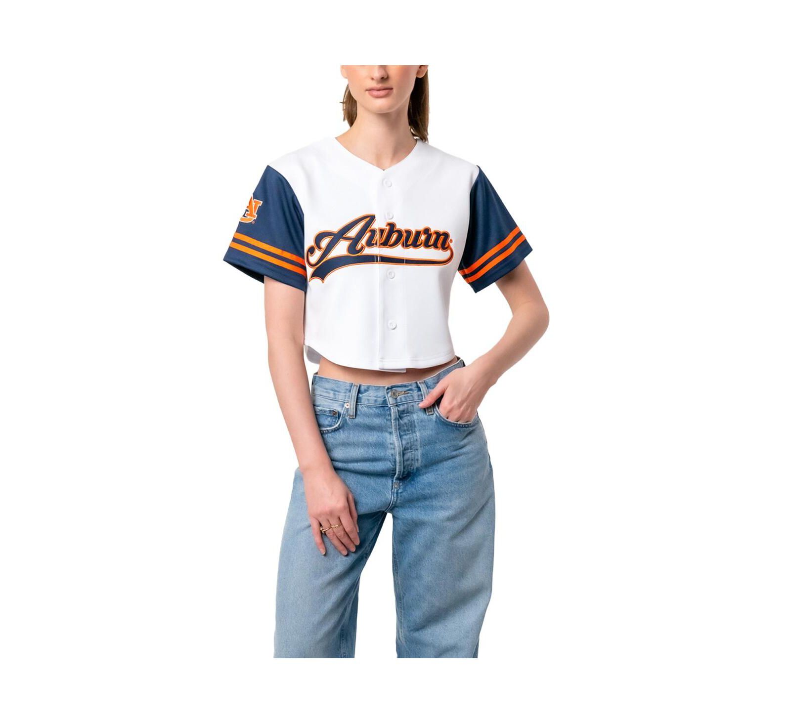 Женская укороченная футболка Established & Co. White Auburn Tigers Baseball Jersey