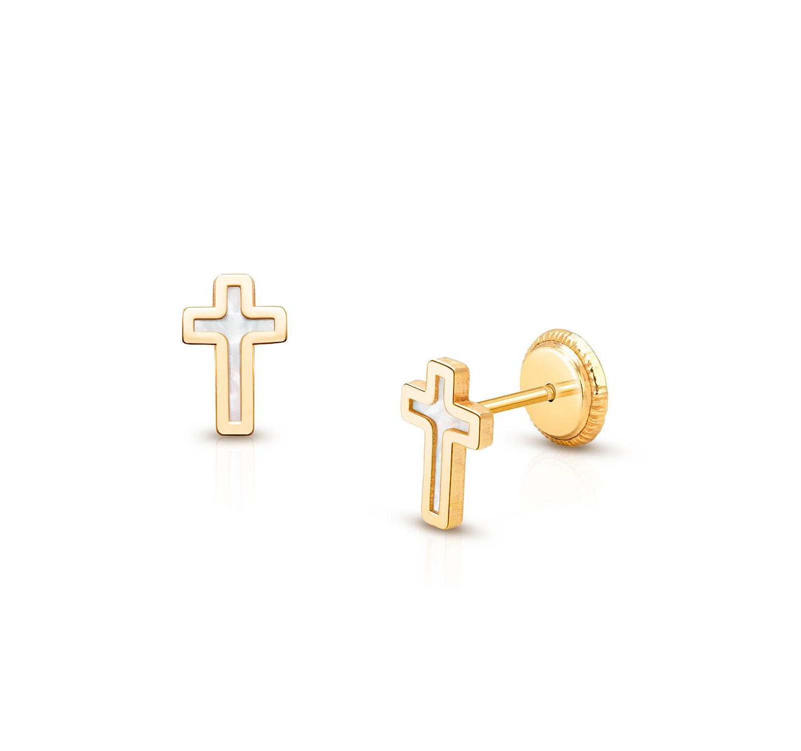 Tiny Blessings 14K Gold Genuine Faith Cross Studs Screw Back Earrings