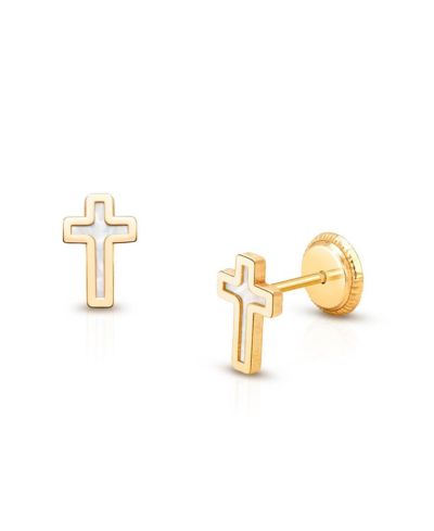 Tiny Blessings серьги-гвоздики с крестом из золота 14K