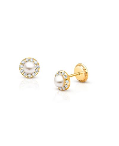 Серьги-гвоздики Tiny Blessings 14K Gold Pearl Halo Studs