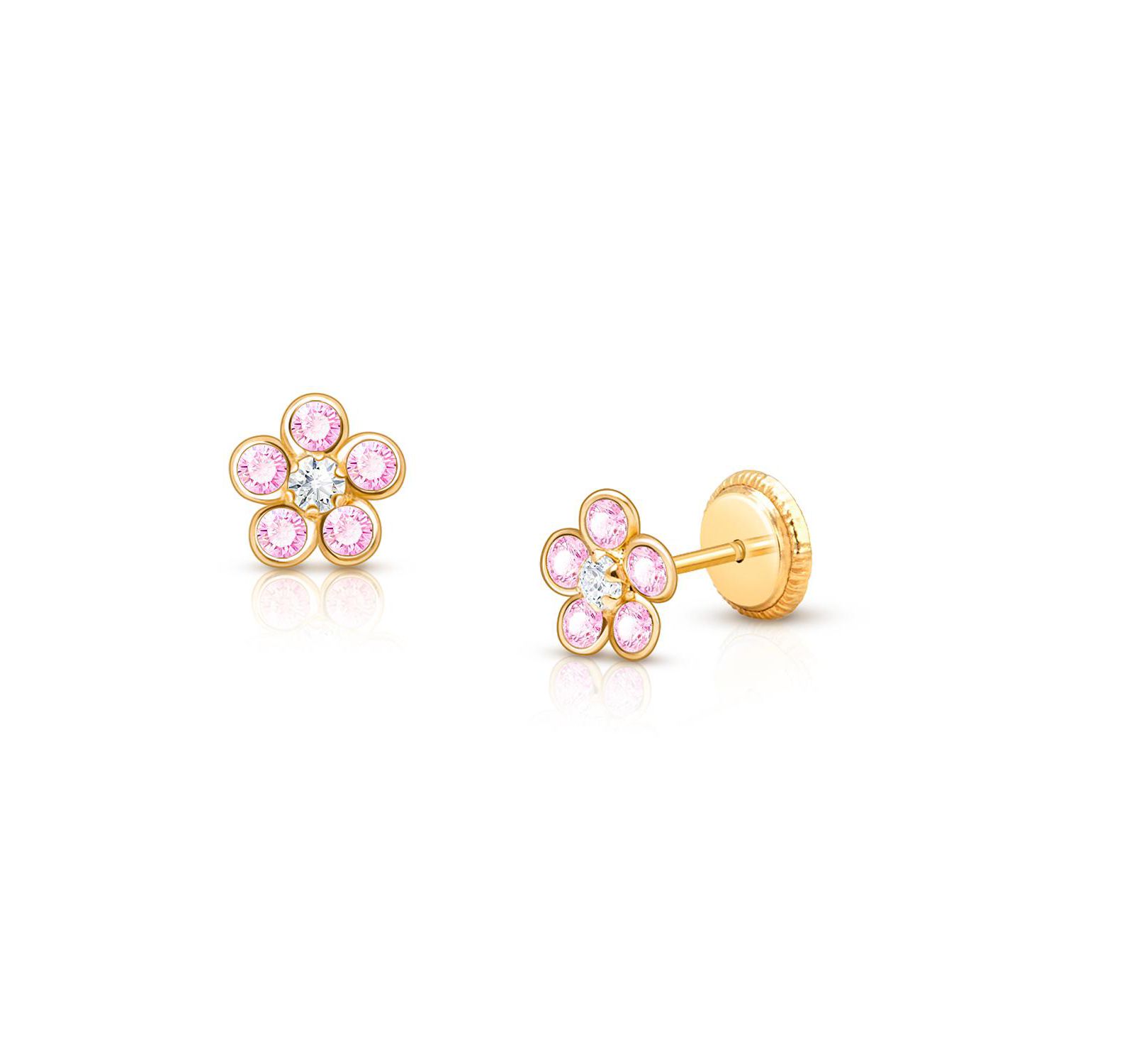 Tiny Blessings 14K Gold Flower Girl Stud Screw Back Earrings