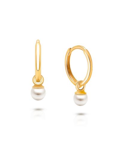 Серьги Tiny Blessings 14K Gold Pearl Drop Classic Huggie Hoop