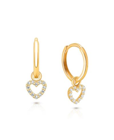 Серьги-кольцо Tiny Blessings 14K Gold Pave Heart Drop
