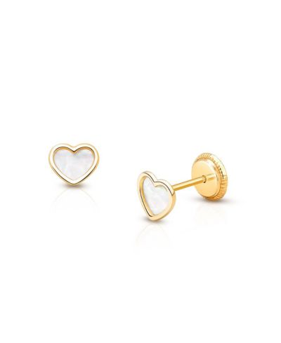 Серьги-гвоздики Tiny Blessings 14K Gold Genuine Love Mother of Pearl Heart