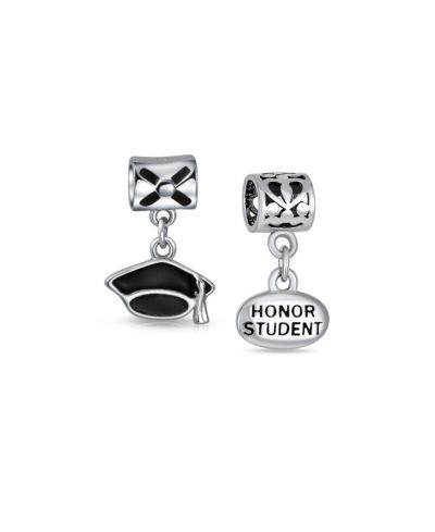 Подвеска Bling Jewelry Sterling Silver Graduation Trencher Black Cap and Honor Student Charm Bead for Bracelet (Set)