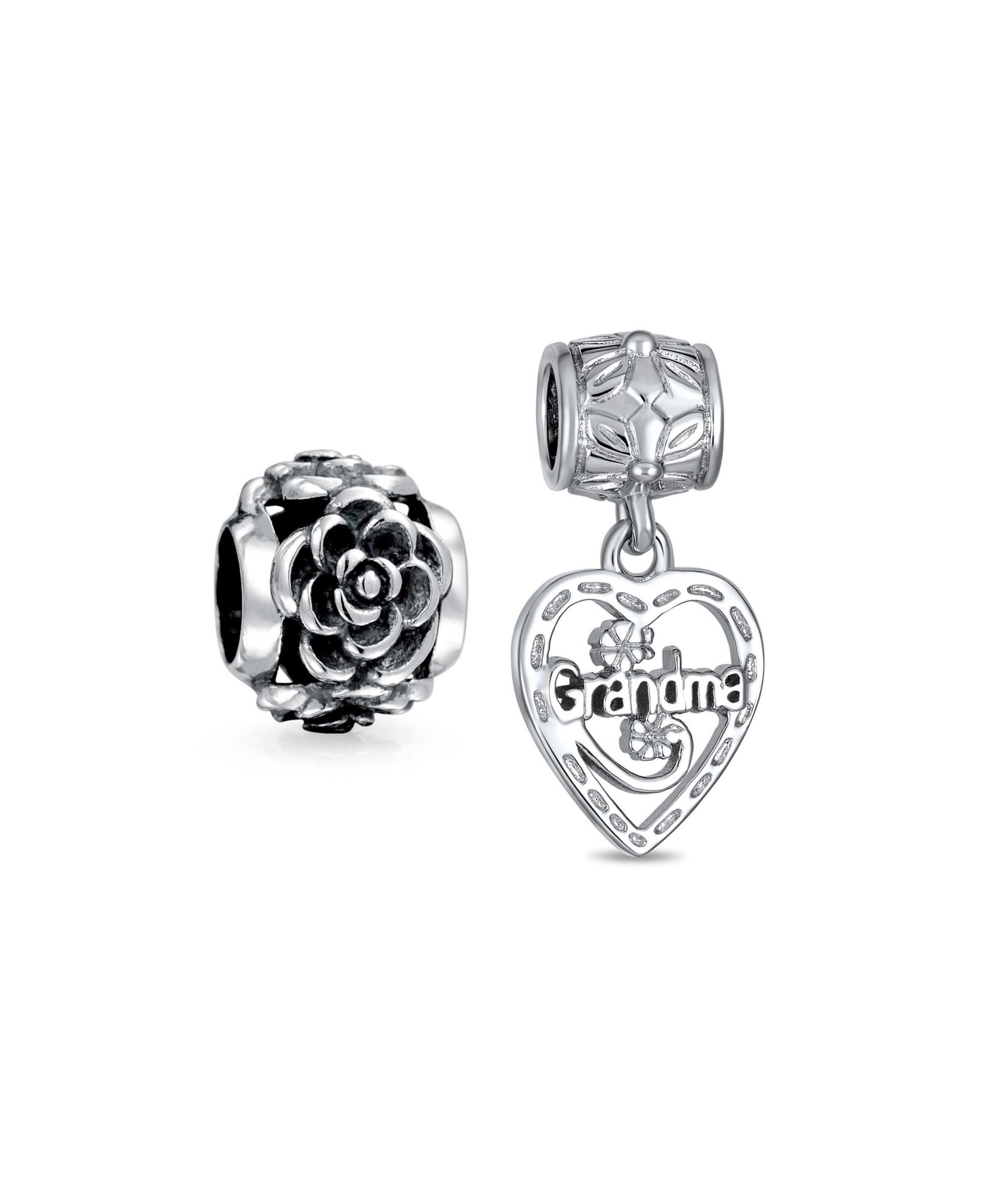 Bling Jewelry набор подвесок для браслета: серебряное сердце бабушки и черная роза