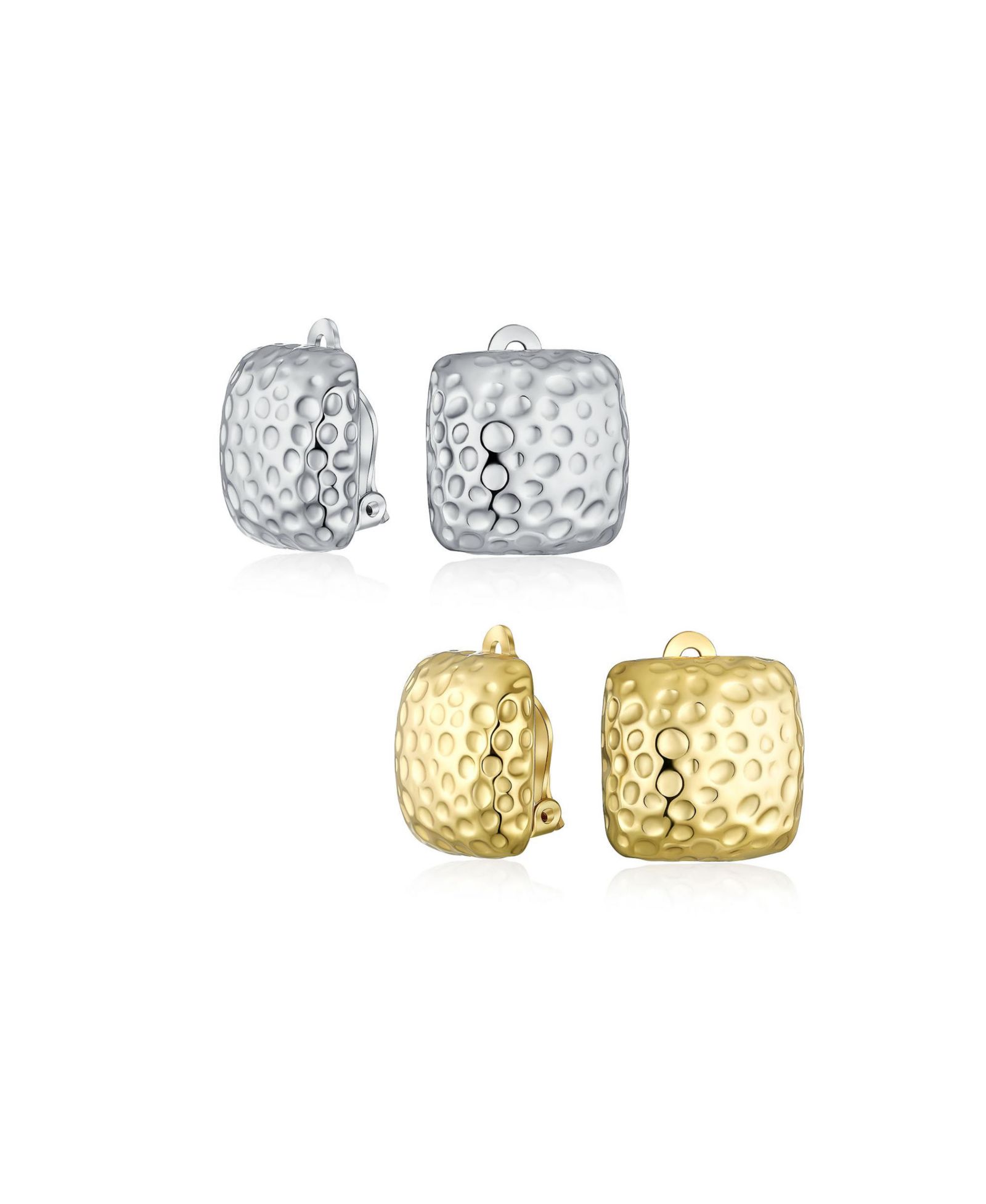 Серьги Bling Jewelry Geometric Casual Speckle Texture Hammered Square Clip On, 14K Gold Plated Rhodium (Set of 2)