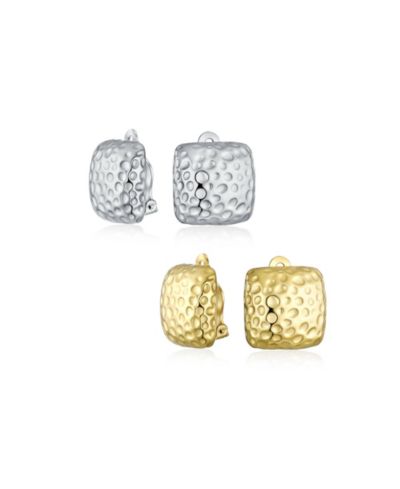 Bling Jewelry Geometric Texture Hammered Square Clip On Earrings Silver Gold Plated 2 Set