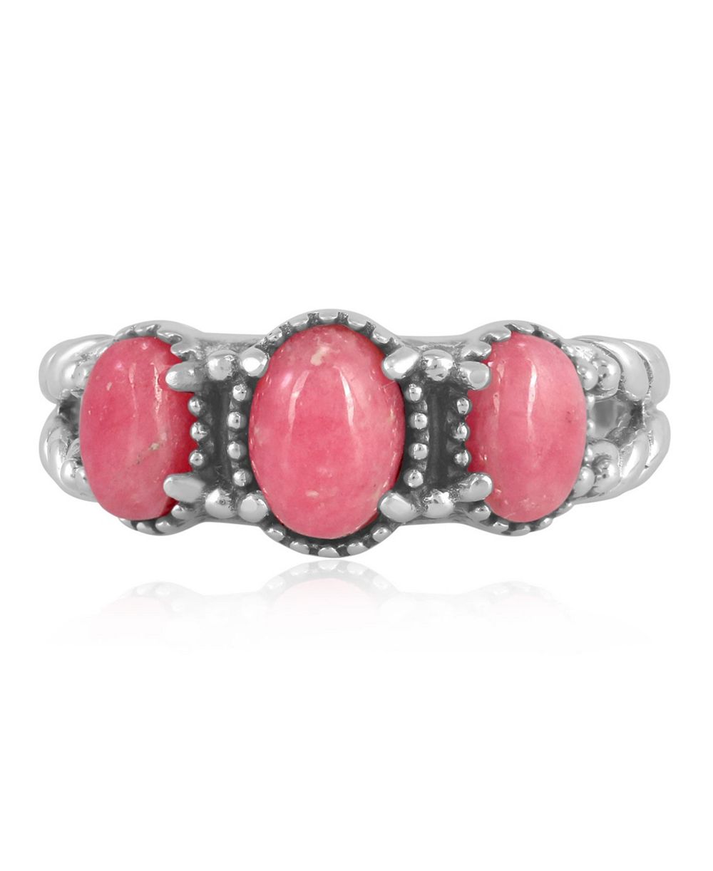 Sterling Silver Rhodonite 3-Stone Ring, Size 5