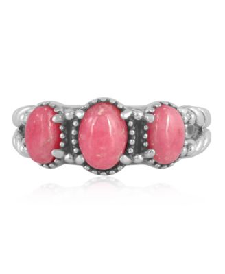 Sterling Silver Rhodonite 3-Stone Ring, Size 5