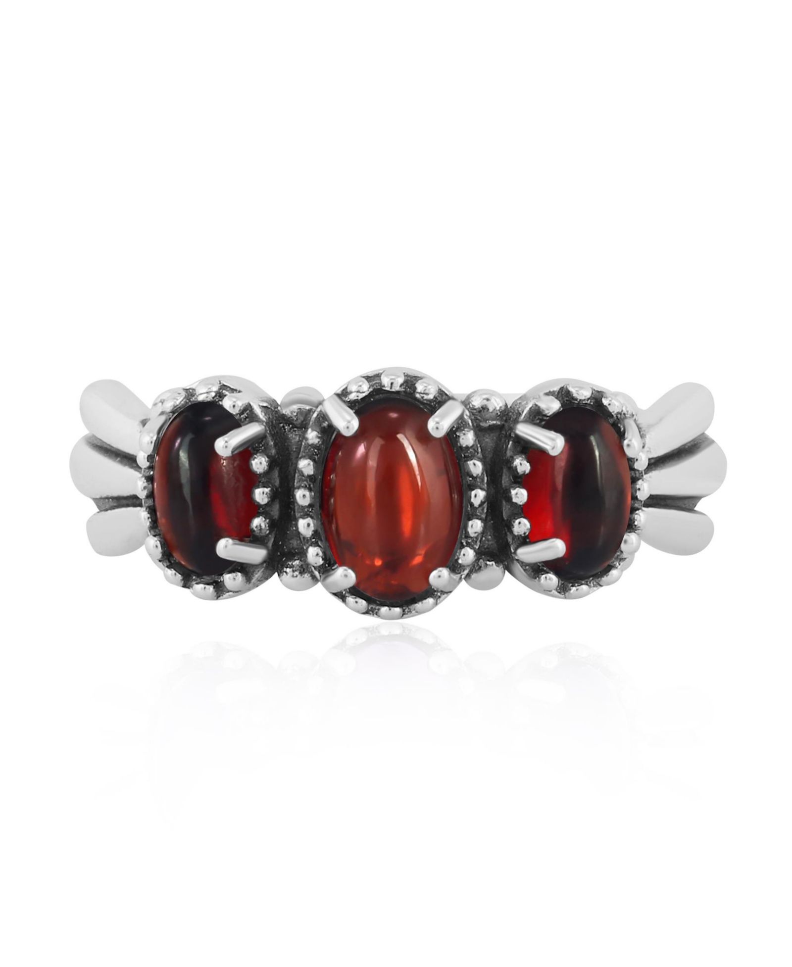 Sterling Garnet кольцо с 3 камнями Fan, размер 10