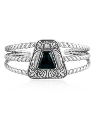 Sterling Silver Black Onyx Trapezoid Cuff Bracelet, Size Large