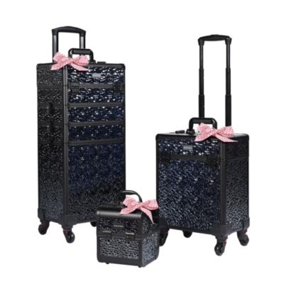 Профессиональный кейс для макияжа Byootique Rolling Makeup Train Case 3-Piece с колесами, Mermaid Black