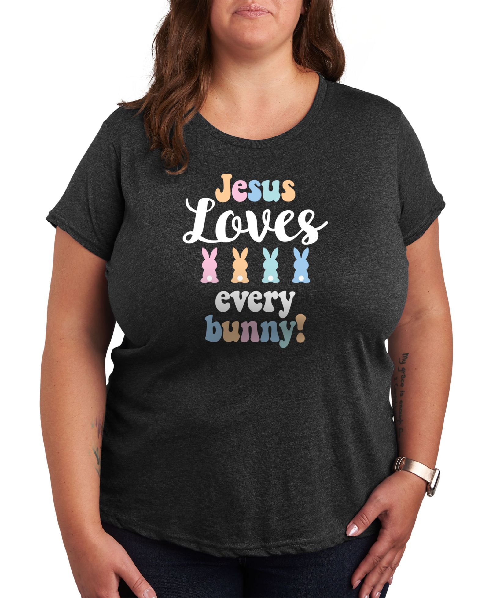 Женская футболка Hybrid Apparel Plus Size с принтом Jesus Loves Every Bunny