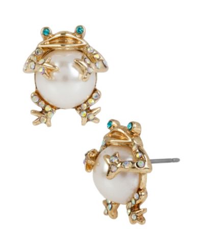 Серьги-гвоздики Betsey Johnson Faux Stone Cultivated Pearl Frog